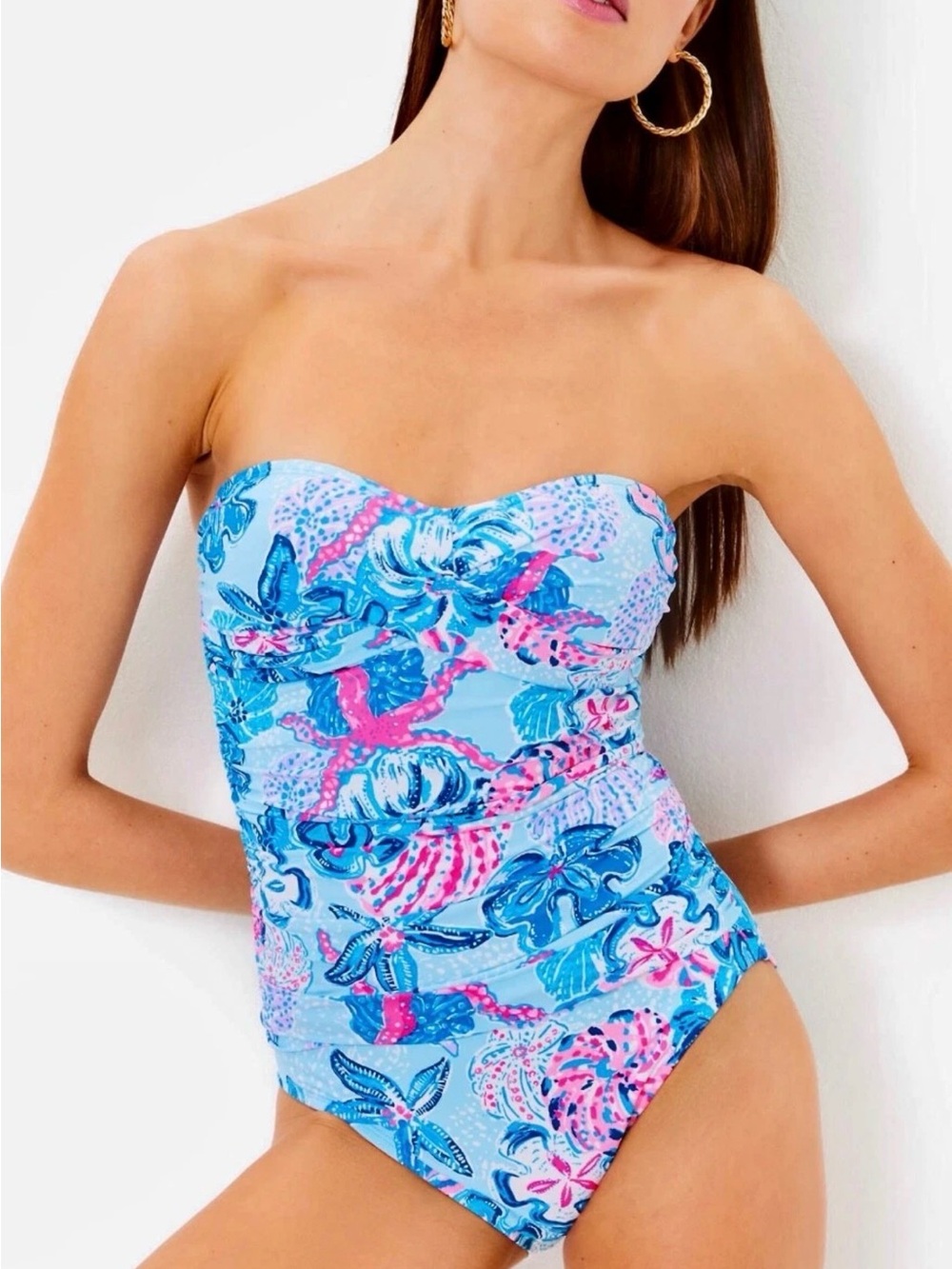 Lilly Pulitzer Flamenco Light Blue Floral Strapless One-Piece Swimsuit